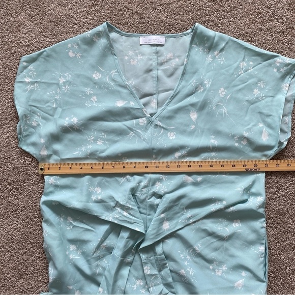 Oak + Fort Light Blue Floral Front Tie Long Dress Sz M Lightweight Pockets - Picture 9 of 11